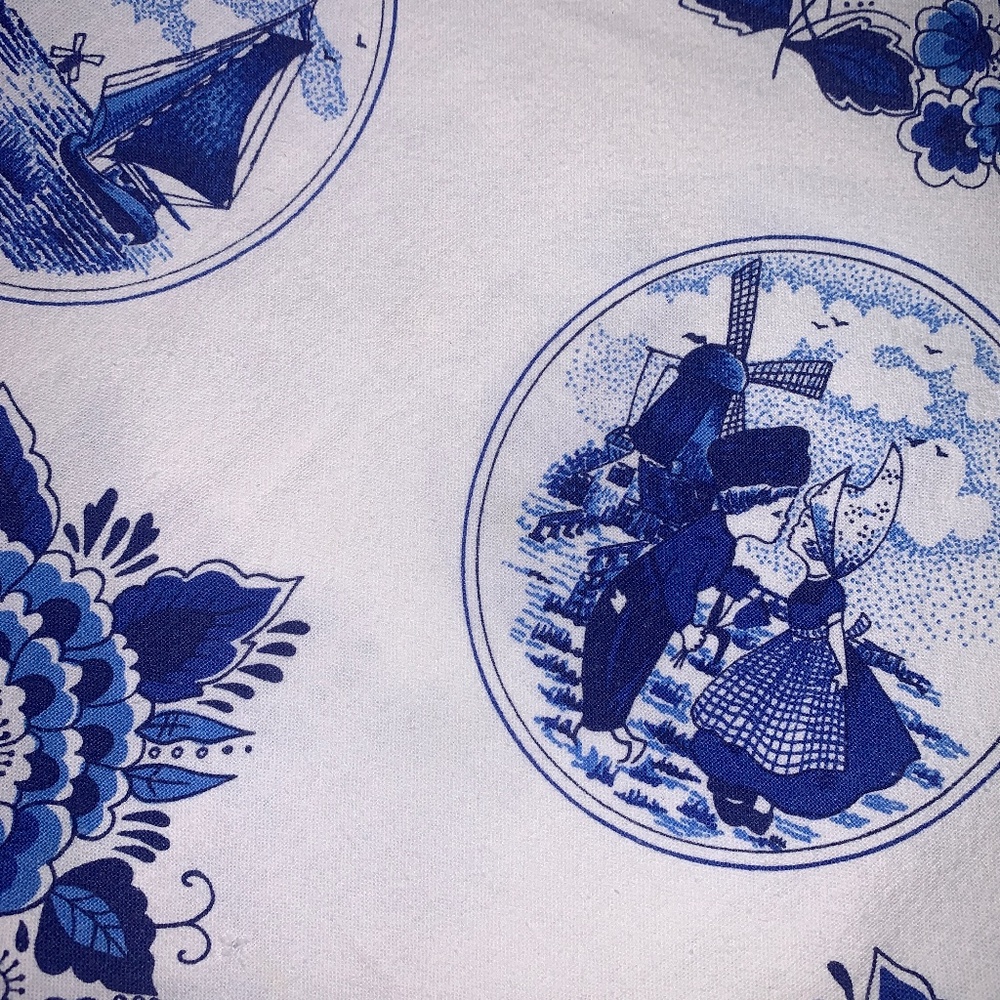 Blue White Floral Cotton Linen Tablecloth
